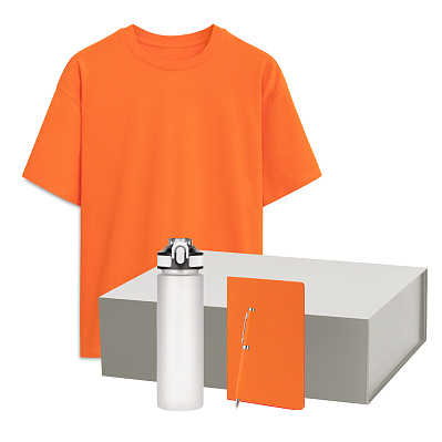 Набор с одеждой RUST NEO (футболка, бутылка, ежедневник, ручка), белый/оранжевый, XS/S (Белый, оранжевый)