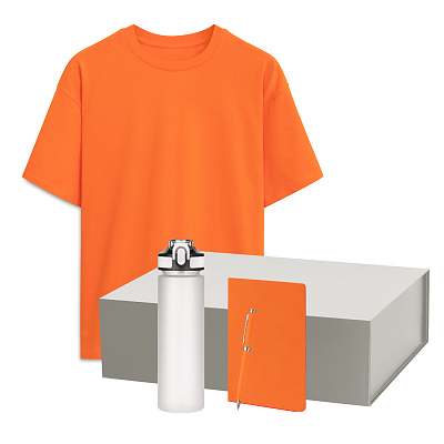 Набор с одеждой RUST NEO (футболка, бутылка, ежедневник, ручка), белый/оранжевый, XS/S (Белый, оранжевый)