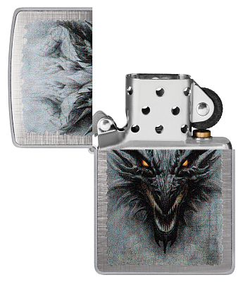 Зажигалка ZIPPO Dragon Design с покрытием Linen Weave, латунь/сталь, серебристая, 38x13x57 мм