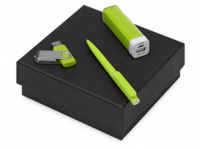 Подарочный набор On-the-go с флешкой, ручкой и зарядным устройством (Зеленое яблоко)