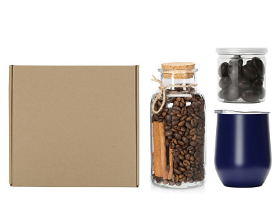 Подарочный набор с термокружкой, кофе и миндалем в шоколаде (Синий)