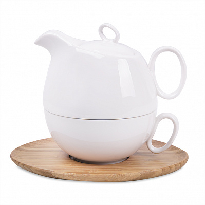 Набор  "Мила": чайник и чайная пара в подарочной упаковке (Коричневый, белый)