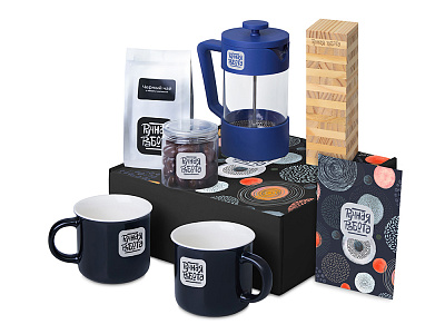 Подарочный набор Re:y. Together  с френчпрессом, кружками и дженгой (Синий)