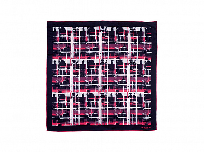 Шелковый платок Tweed (Синий/розовый/красный)