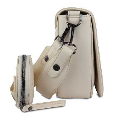 Сумка наплечная женская BUGATTI Almata, с кошельком, бежевая, полиуретан, 27х6х18,5 см