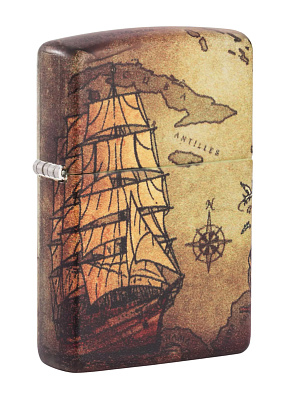 Зажигалка Zippo Pirate Ship с покрытием White Matte, латунь/сталь, белая, матовая, 38x13x57 мм (Белый)