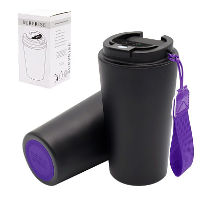 Термокружка Surprise To Go с индикатором, чёрная/фиолетовая (Черный/фиолетовый)