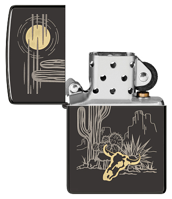 Зажигалка ZIPPO Western с покрытием High Polish Black, латунь/сталь, черная, глянцевая, 38x13x57 мм