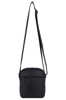 Сумка наплечная мужская BUGATTI Clark, чёрная, воловья кожа/полиэстер, 18х5,5х20 см, 2 л