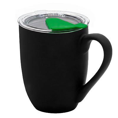 Кружка с крышкой Velvet Duo, софт-тач, чёрная/зелёная (Черный/зеленый) Кружка с крышкой Velvet Duo, софт-тач, чёрная/зелёная (Черный/зеленый)