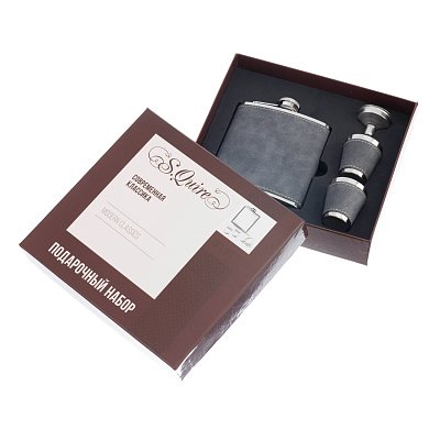 Набор S.Quire фляга 0,18 л, 2 стопки, воронка, сталь, искусственная кожа, серый