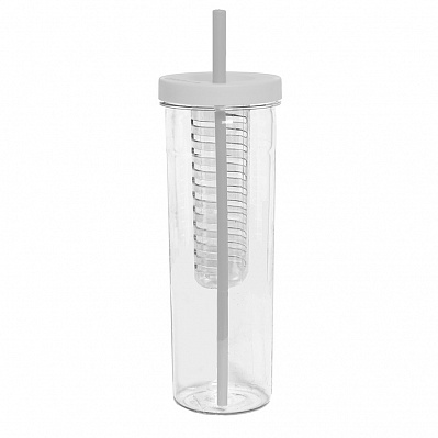 Бутылка для воды LONG DRINK с контейнером для фруктов и трубочкой, 700мл (Прозрачный, белый)