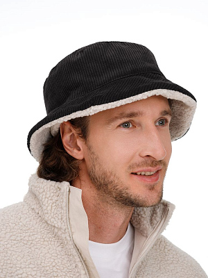 Панама Bucket двусторонняя утепленная, темно-серая с бежевым