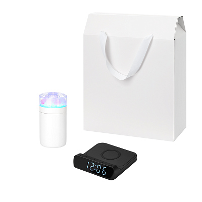 Подарочный набор Crystal, Rigel, черный (увлажнитель воздуха, зарядное устройство) (Белый, черный)