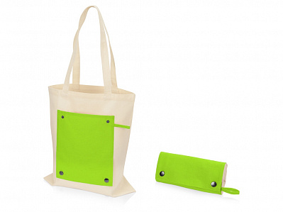 Складная хлопковая сумка для шопинга Gross с карманом, 180 г/м2 (Натуральный/зеленое яблоко)