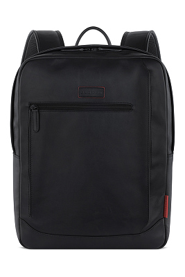 Рюкзак мужской BUGATTI Clark, чёрный, воловья кожа/полиэстер, 30х10х40 см, 12 л