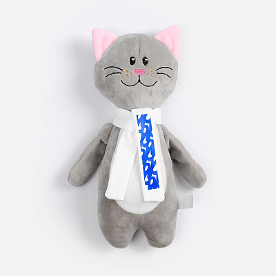Мягкая игрушка Beastie Toys, котик с белым шарфом