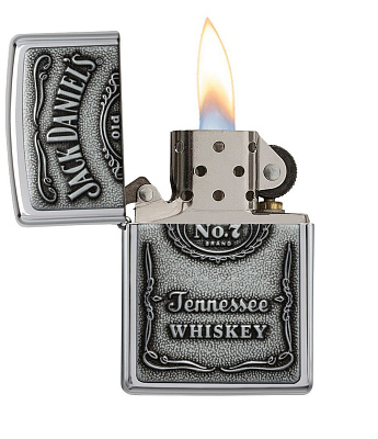 Зажигалка ZIPPO Jack Daniels® с покрытием High Polish Chrome, латунь/сталь, серебристая, 38x13x57 мм
