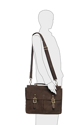 Сумка KLONDIKE «Barry», натуральная кожа в темно-коричневом цвете, 40 х 31 х 10 см