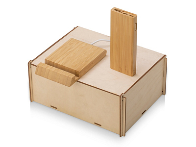 Подарочный набор с БЗУ и внешним аккумулятором Bamboo Set (Натуральный)