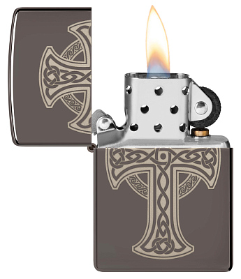 Зажигалка ZIPPO Celtic Cross Design с покрытием Black Ice®, латунь/сталь, черная, 38x13x57 мм
