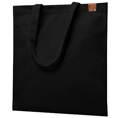 Сумка для покупок IVORY 325 г/м² с PU нашивкой, чёрный/коричневый (Коричневый.)