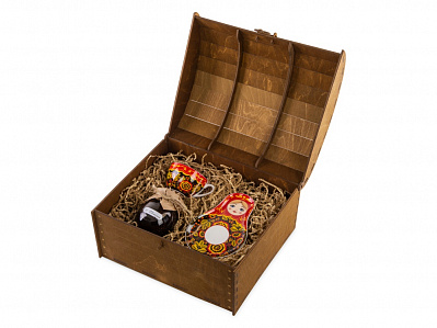 Подарочный набор Хохлома: чайная пара, варенье (Красный, коричневый)