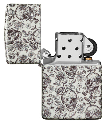 Зажигалка ZIPPO Skeleton с покрытием Glow in the Dark Green, латунь/сталь, серая, 38x13x57 мм