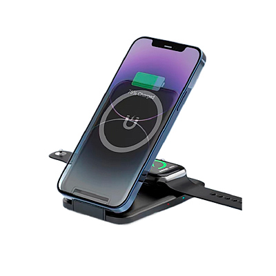 Складная беспроводная (15W) зарядная станция "Slap" с MagSafe, черный