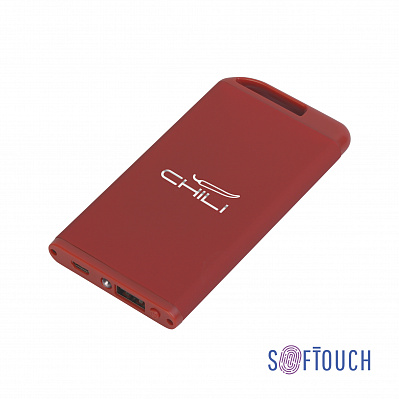 Зарядное устройство "Theta" с фонариком, 4000 mAh, покрытие soft touch  (Красный)