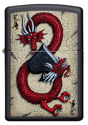 Зажигалка ZIPPO Dragon Ace с покрытием Black Matte, латунь/сталь, чёрная, матовая, 38x13x57 мм