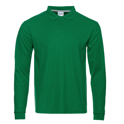 Рубашка поло мужская STAN длинный рукав хлопок/полиэстер 185, 104S (Зелёный)