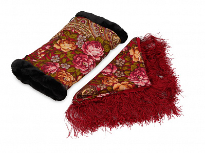 Подарочный набор: Павлопосадский платок, муфта (Красный)