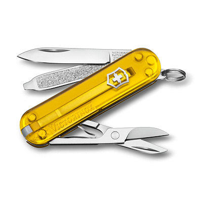 Нож-брелок VICTORINOX Classic SD Colors "Tuscan Sun", 58 мм, 7 функций, полупрозрачный жёлтый (Желтый)