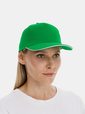 Бейсболка Classic 2.0, ярко-зеленая с белым кантом