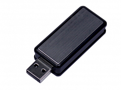 USB 2.0- флешка промо на 16 Гб прямоугольной формы, выдвижной механизм (Черный)