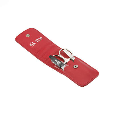 Маникюрный набор YES, 3 пр. Футляр: натуральная кожа, цвет красный