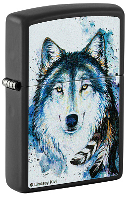 Зажигалка ZIPPO Feed the Good Wolf с покрытием Black Matte, латунь/сталь, черная,матовая,38x13x57 мм (Черный)