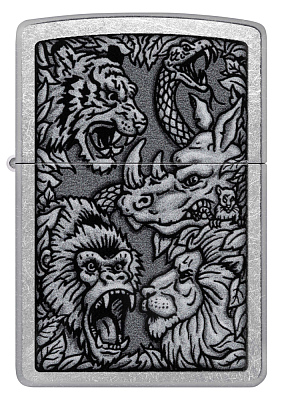 Зажигалка ZIPPO Jungle Design с покрытием Street Chrome, латунь/сталь, серебристая, 38x13x57 мм