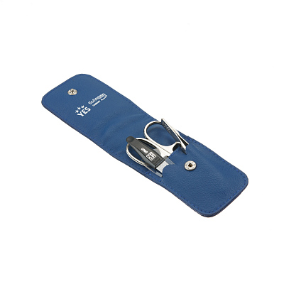 Маникюрный набор YES, 3 пр. Футляр: натуральная кожа, цвет синий