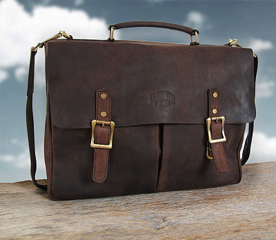 Сумка KLONDIKE «Barry», натуральная кожа в темно-коричневом цвете, 40 х 31 х 10 см