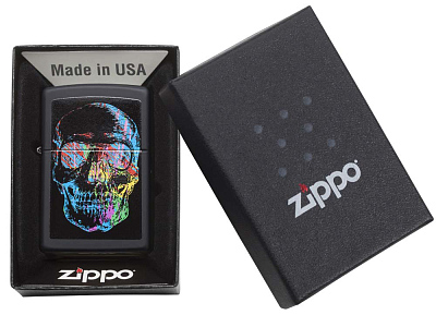 Зажигалка ZIPPO Skull Design с покрытием Black Matte, латунь/сталь, черная, 38x13x57 мм