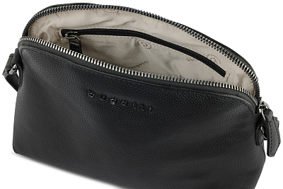 Сумка наплечная женская BUGATTI Bella, чёрная, воловья кожа/полиэстер, 23х8х17 см