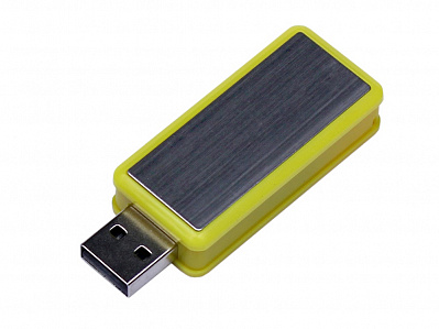 USB 2.0- флешка промо на 64 Гб прямоугольной формы, выдвижной механизм (Желтый)