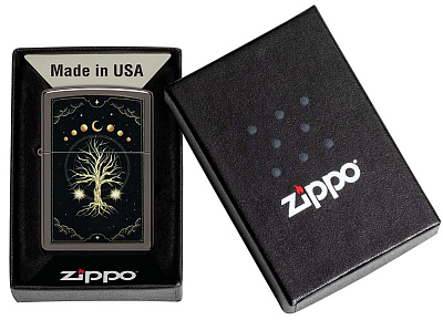 Зажигалка ZIPPO Mystic Nature Design с покрытием Black Ice®, латунь/сталь, черная, 38x13x57 мм
