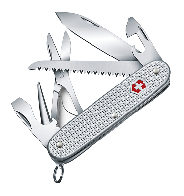 Нож перочинный VICTORINOX Farmer X Alox, 93 мм, 10 функций, алюминиевая рукоять  (Серебристый)