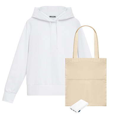 Набор с одеждой ALEX (худи, аккумулятор, сумка) , XL (Белый)