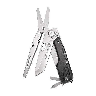 Мультитул Stinger,105х26 мм,6 функций,сталь/пластик,серебристый/черный, в комплекте нейлоновый чехол (Серебристый,чёрный)