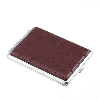 Портсигар S.Quire, нержавеющая сталь, искуственная кожа, серо-бежевый, 7,4х9,5х1,8 см (Бордовый)