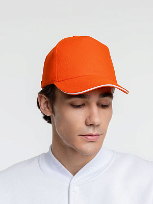 Бейсболка Classic, оранжевая с белым кантом